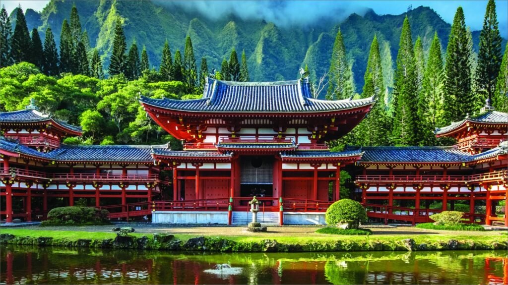 Japanese temple is located at the base of the Ko Ulau Mountains