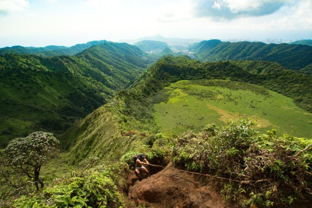 The Ka'au Crater Loop is one of the most varied and stunning hikes on Oahu, featuring ridge hiking, waterfalls, and a crater.